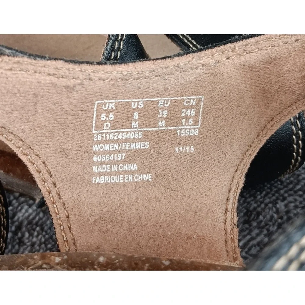 Clarks Collection Women Black‎ Leather Wedge Sandals Comfort Soft Cushion Size 8